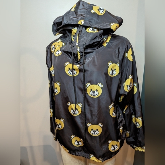 Bear print half zip nylon hoodie one size fits Size L/XL - Picture 4 of 14